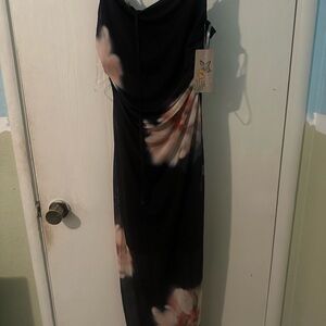Persaya Black and Pink Floral Maxi Dress